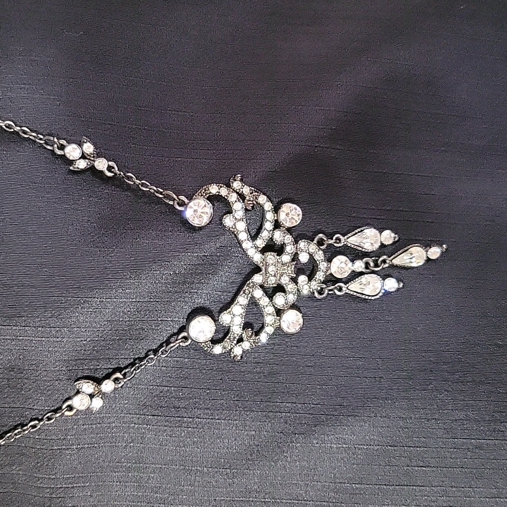 Vintage Style Dark Metal & Rhinestone Necklace